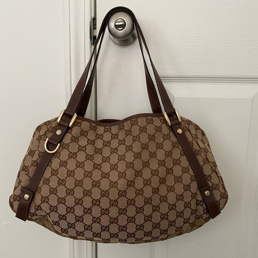 Auth Beautiful Gucci Hand Bag  Light Brown Canvas